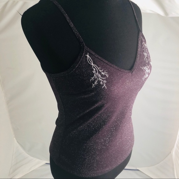 Express Y2K v-neck plum purple top with silver embroidery M - Picture 3 of 7
